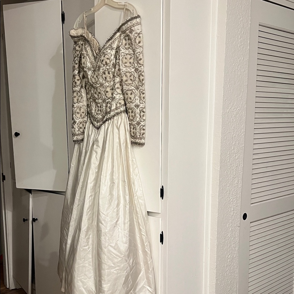 Elegant White and Silver Wedding Dress